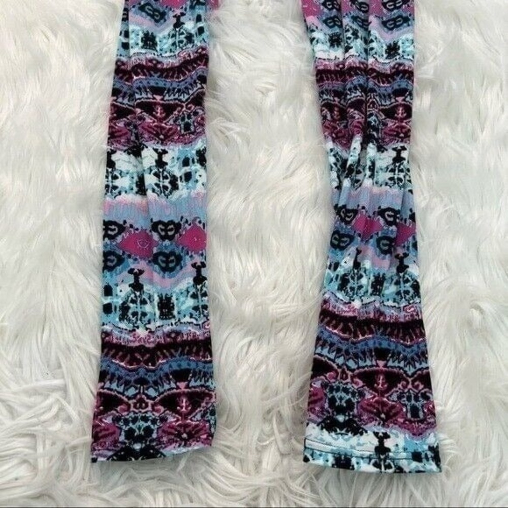 Shosho Women's Juniors One Size Leggings Black Pink Blue White Geometric Stretch - Picture 3 of 10